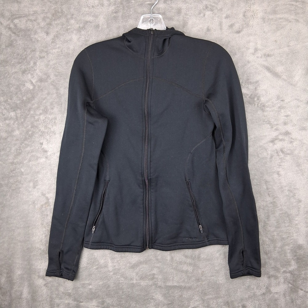 Patagonia R1 Polartec Power Dry Full Zip Hoodie Black Womens Small Thumbholes